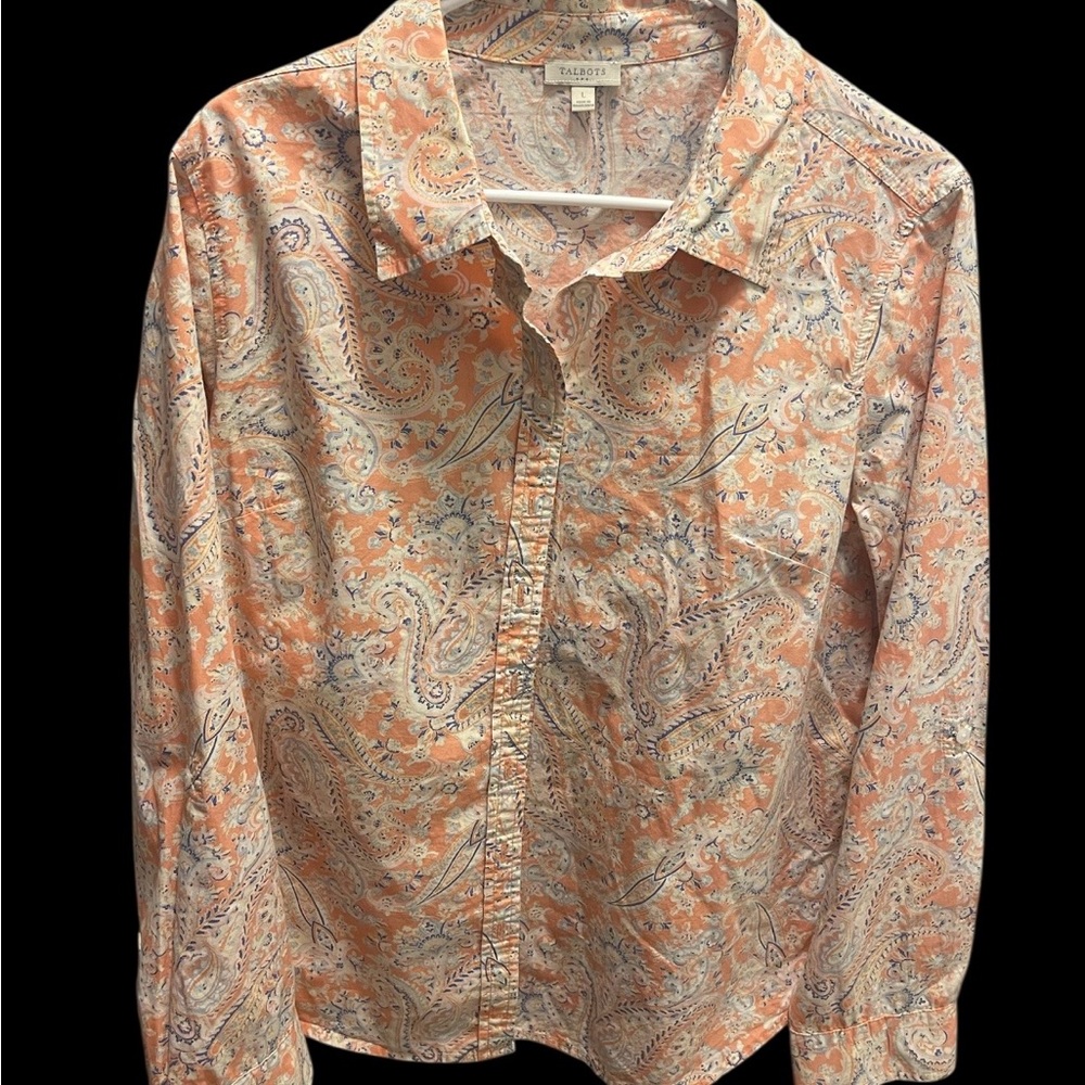Talbots Orange Paisley Women’s Blouse Large